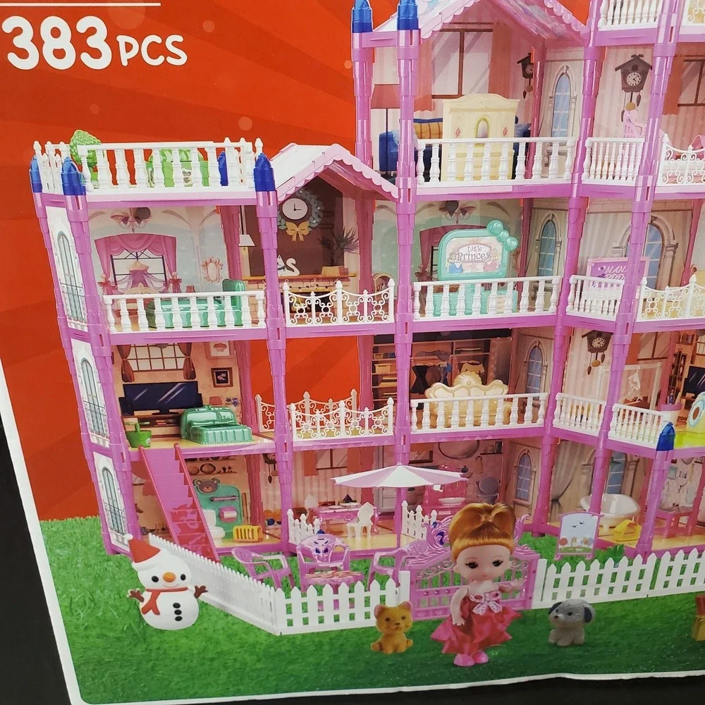 Villa Christmas Role Play Dollhouse Set 383 Pieces Interactive Lights Up NEW